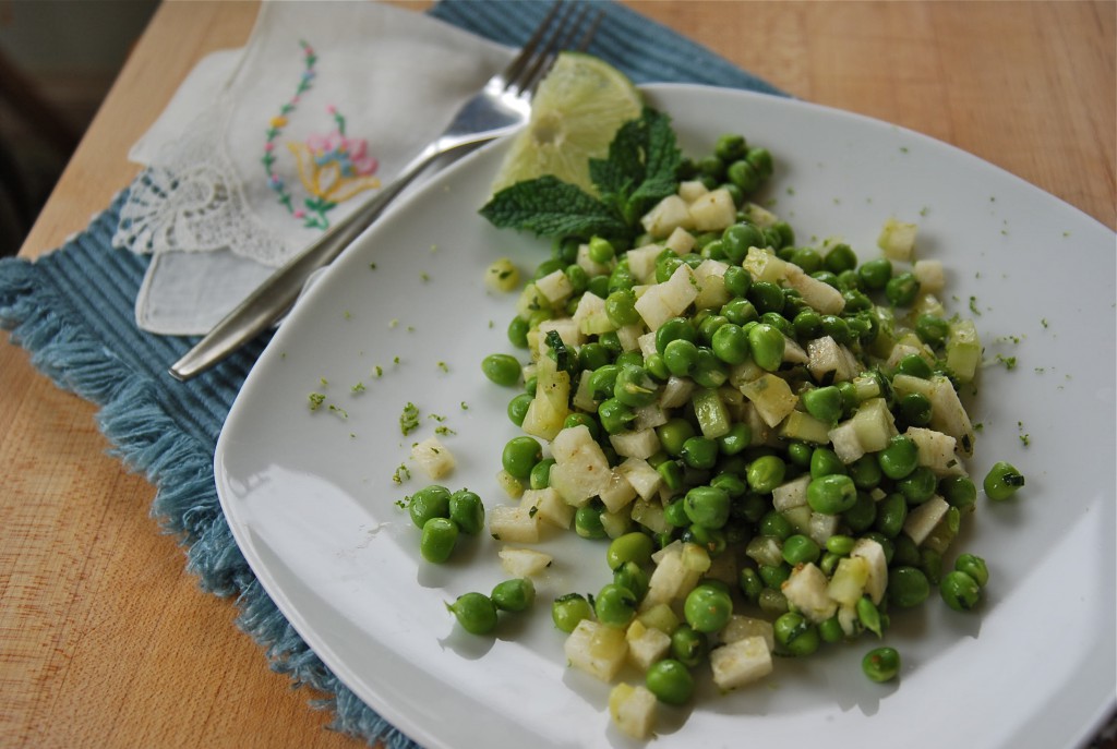 raw pea salad with jicama, cucumber & mint