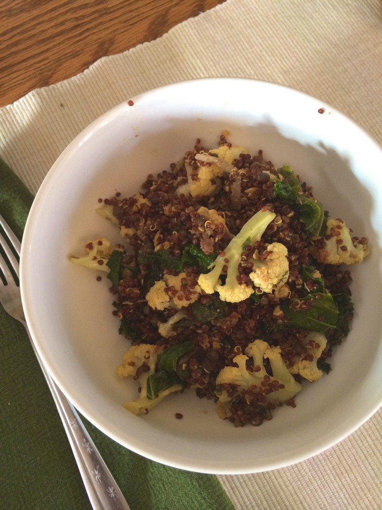 red quinoa, roasted cauliflower, braised kale ~~ kate in the kitchen